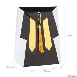 Black Graduation Favour Treat Bag with Tassel-6Pk